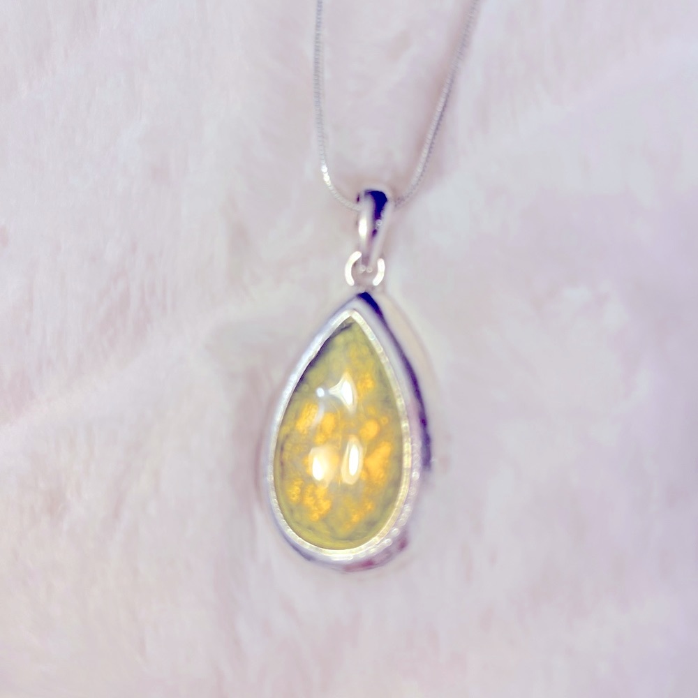 Silver necklace with gorgeous lime green charm